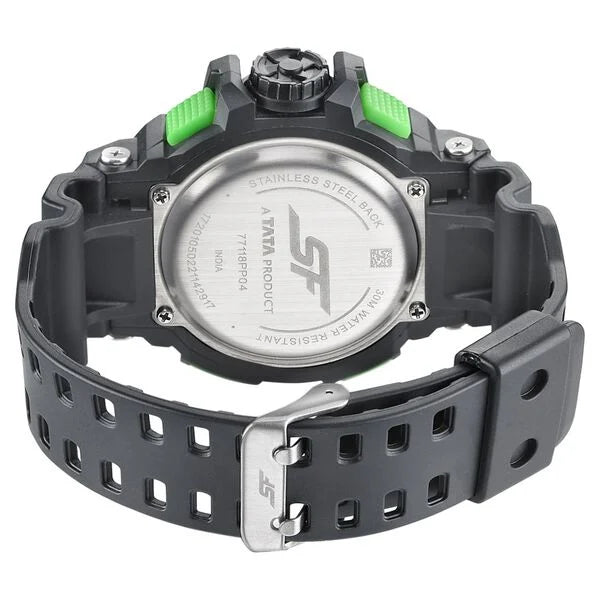 SF Quartz Analog Digital Black Dial PU Strap Watch for Men - 77118PP04W - KRISHNA WATCH COMPANY