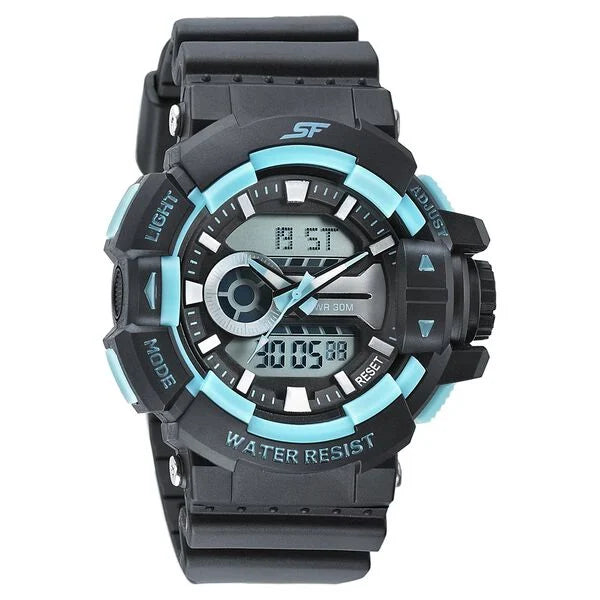 SF Quartz Analog Digital Black Dial PU Strap Watch for Men 77118pp05w