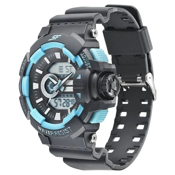 SF Quartz Analog Digital Black Dial PU Strap Watch for Men 77118pp05w