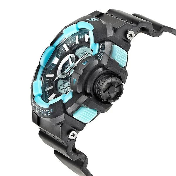 SF Quartz Analog Digital Black Dial PU Strap Watch for Men 77118pp05w