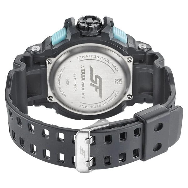 SF Quartz Analog Digital Black Dial PU Strap Watch for Men 77118pp05w
