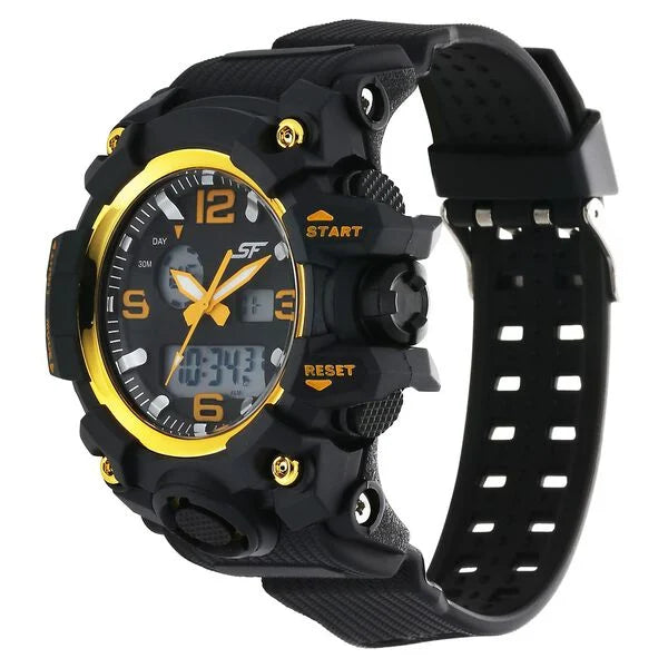 SF Sparq Quartz Digital Analog Digital Black Round Dial Black Polyurethane Strap Watch For Men 77129pp05w