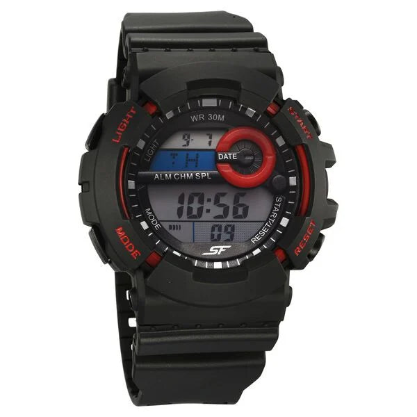 SF Digital Round Round Shaped Dial Black PU Strap Watch For Men 77130pp02w - KRISHNA WATCH COMPANY