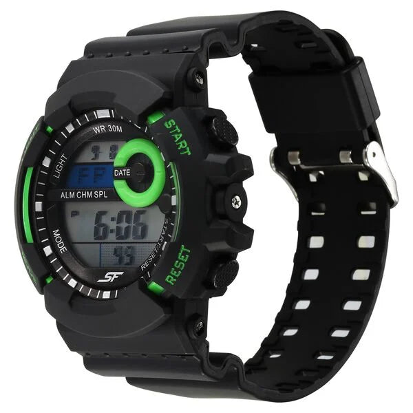 SF Digital Round Dial Black PU Strap Watch For Men 77130pp04w