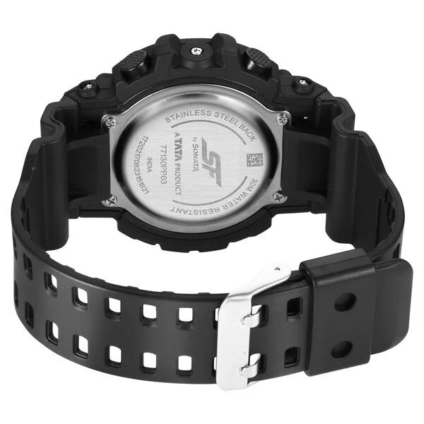 SF Digital Round Dial Black PU Strap Watch For Men 77130pp04w