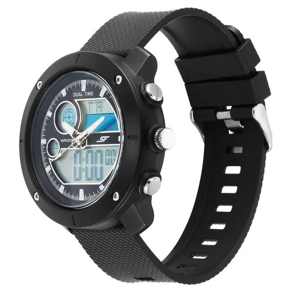 SF Zest Quartz Analog Digital Dial Black Polyurethane Strap Watch For Men 77131pp01w - KRISHNA WATCH COMPANY
