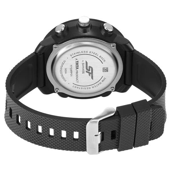 SF Zest Quartz Analog Digital Dial Black Polyurethane Strap Watch For Men 77131pp01w