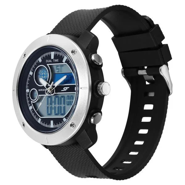SF Zest Quartz Analog Digital Dial Black Polyurethane Strap Watch For Men 77131pp02w - KRISHNA WATCH COMPANY