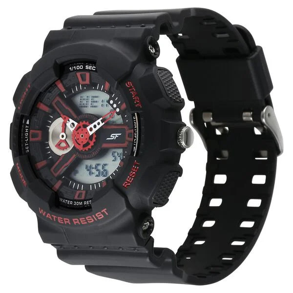 SF Dreamer Series Quartz Digital Analog Digital Black Round Round Shaped Dial Black Plastic Strap Watch For Men 77132pp03w - KRISHNA WATCH COMPANY