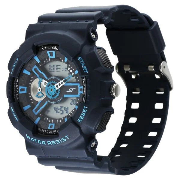 Sonata SF Dreamer Series Quartz Digital Analog Digital Blue Plastic Strap for Men 77132pp07w
