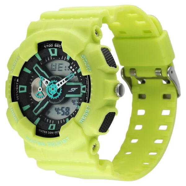 SF Dreamer Series Quartz Digital Analog Digital Black Round Dial Green Plastic Strap Watch For Men 77132pp09w - KRISHNA WATCH COMPANY