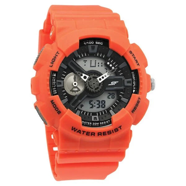SF Dreamer Series Quartz Digital Analog Digital Black Dial Orange Plastic Strap Watch For Men 77132pp10w - KRISHNA WATCH COMPANY