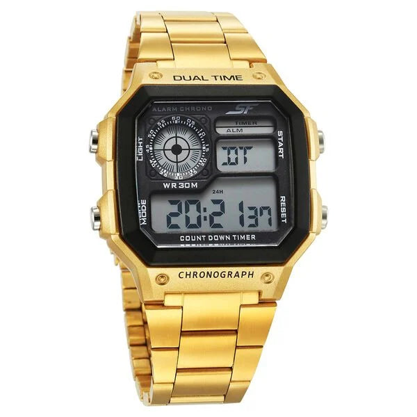 SF Digital Dial Golden Stainless Steel Strap Watch For Unisex 77134pm03w
