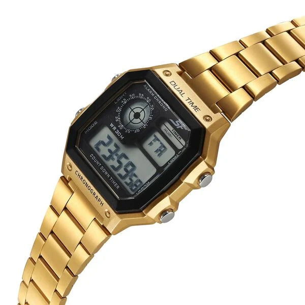 SF Digital Dial Golden Stainless Steel Strap Watch For Unisex 77134pm03w