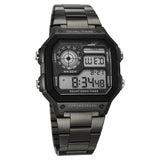 Sonata Hexa Digital Black Dial Grey Color Stainless Steel Strap Watch For Unisex 77134pm06w