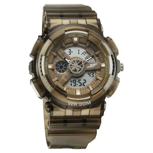 Sonata SF Spectra Quartz Digital Brown Dial Translucent Brown Polyether Strap Watch For Men 77137pp06 - KRISHNA WATCH COMPANY