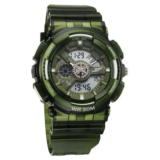 Sonata SF Spectra Quartz Digital Green Dial Translucent Green Polyether Strap Watch For Men 77137pp08