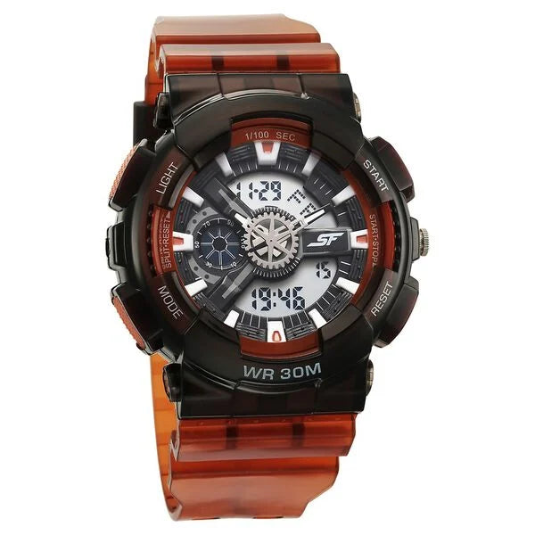 Sonata SF Spectra Quartz Digital Black Dial Translucent Orange PU Strap Watch For Men 77137pp10 - KRISHNA WATCH COMPANY