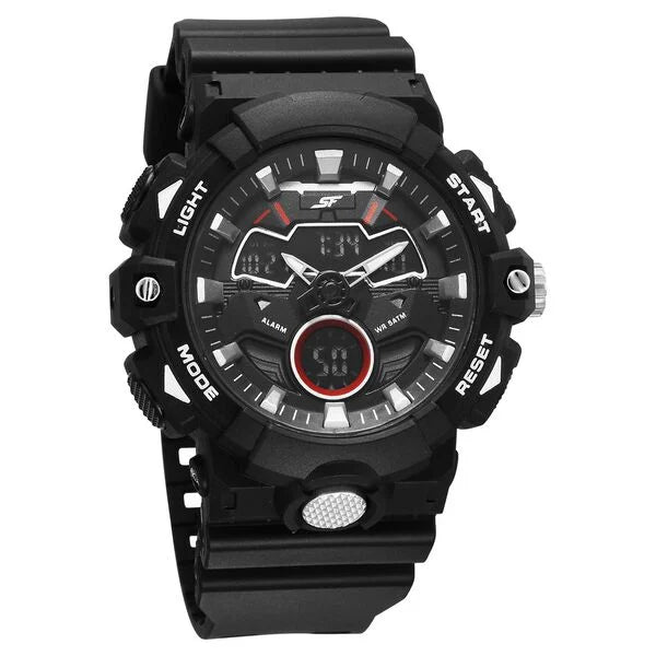 SF Analog Digital Black Dial PU Strap Watch For Men 77138pp03w
