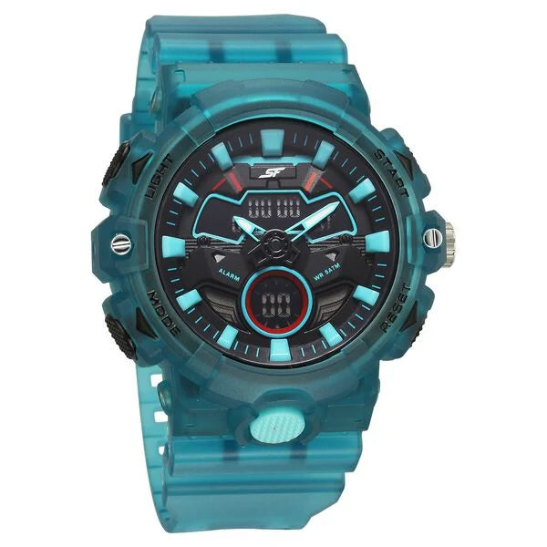SF Analog Digital blue translucent strap and black dial with blue highlights Watch For Men 77138pp04w