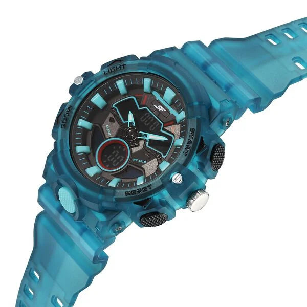 SF Analog Digital blue translucent strap and black dial with blue highlights Watch For Men 77138pp04w