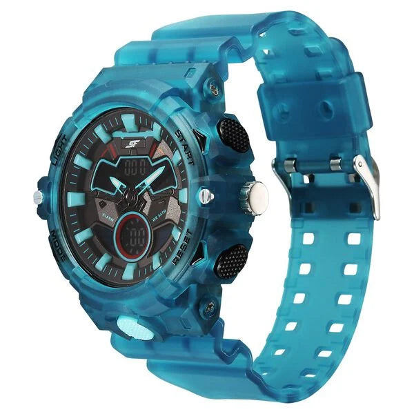 SF Analog Digital blue translucent strap and black dial with blue highlights Watch For Men 77138pp04w