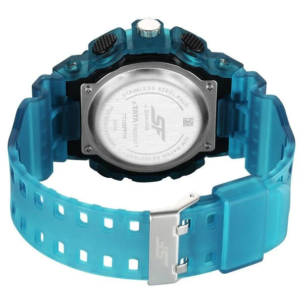 SF Analog Digital blue translucent strap and black dial with blue highlights Watch For Men 77138pp04w
