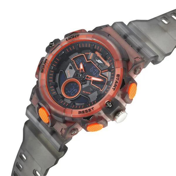 SF Analog Digital Orange Dial PU Strap Watch For Men 77138pp05w
