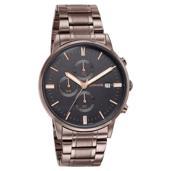 Sonata Wedding Edit Quartz Multifunction Watch For Men 77145qm01