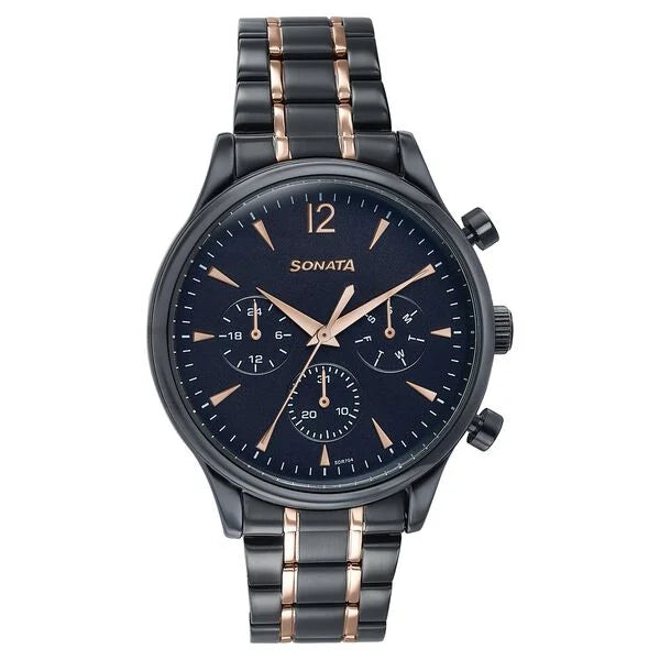 Sonata Wedding Edit Quartz Multifunction Black Dial Watch For Men - 77146KM02