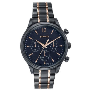 Sonata Wedding Edit Quartz Multifunction Black Dial Watch For Men - 77146KM02 - KRISHNA WATCH COMPANY