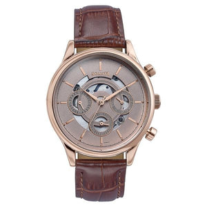 Sonata Wedding Edit Quartz Multifunction Pink Dial Leather Strap Watch For Men 77146wl01 - KRISHNA WATCH COMPANY