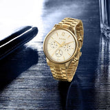 Sonata Quartz Multifunction White Dial Golden Stainless Steel Strap Watch For Men 77146ym01