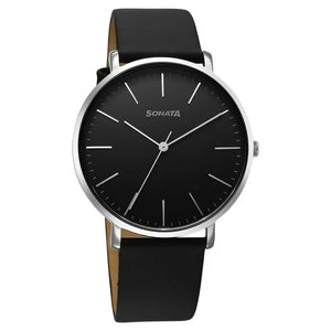 Sonata Ascent Quartz Analog Black Dial Leather Strap Watch For Men 77150sl02 - KRISHNA WATCH COMPANY