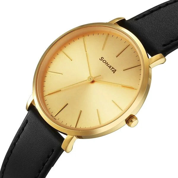 Sonata Traditional Essentials Champagne Dial Watch For Men 77150yl01w