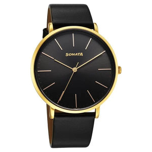 Sonata Traditional Essentials Black Dial Watch For Men - 77150YL02W - KRISHNA WATCH COMPANY