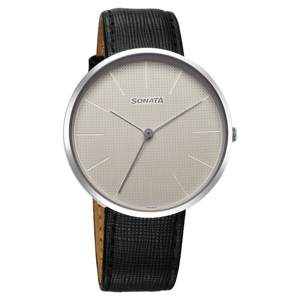Sonata Ascent Quartz Analog White Dial Leather Strap Watch For Men 77152sl01 - KRISHNA WATCH COMPANY