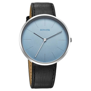 Sonata Ascent Quartz Analog Blue Dial Leather Strap Watch For Men 77152sl03 - KRISHNA WATCH COMPANY