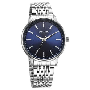 Sonata Wedding Quartz Analog Blue Dial Stainless Steel Strap Watch For Men 77156sm01 - KRISHNA WATCH COMPANY