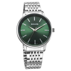 Sonata Wedding Quartz Analog Green Dial Stainless Steel Strap Watch For Men 77156SM02 - KRISHNA WATCH COMPANY