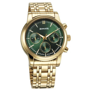 Sonata Wedding Multifunction Green Dial Stainless Steel Strap Watch For Men 77158ym01 - KRISHNA WATCH COMPANY
