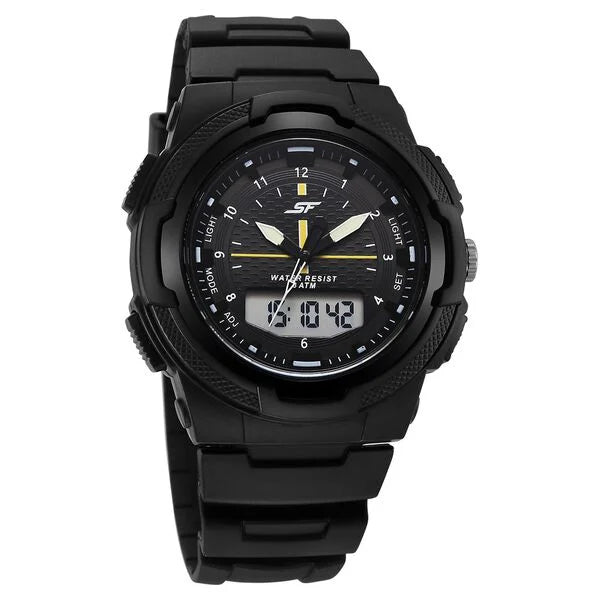 SF Maverick Quartz Digital Ana Digi Black Dial PU Strap Watch For Men 77160pp02