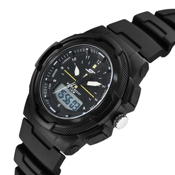 SF Maverick Quartz Digital Ana Digi Black Dial PU Strap Watch For Men 77160pp02