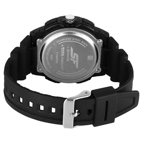 SF Maverick Quartz Digital Ana Digi Black Dial PU Strap Watch For Men 77160pp02