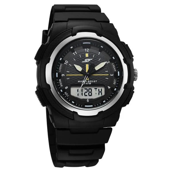 SF Maverick Quartz Digital Ana Digi Black Dial PU Strap Watch For Men 77160pp03