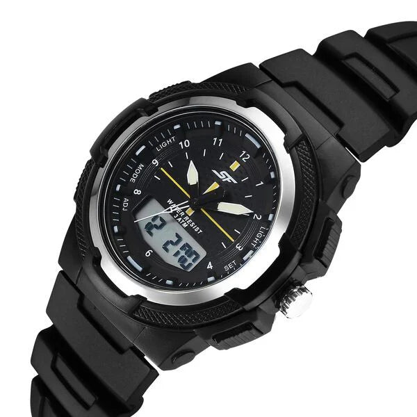 SF Maverick Quartz Digital Ana Digi Black Dial PU Strap Watch For Men 77160pp03