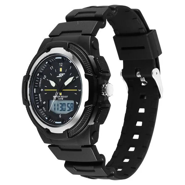 SF Maverick Quartz Digital Ana Digi Black Dial PU Strap Watch For Men 77160pp03