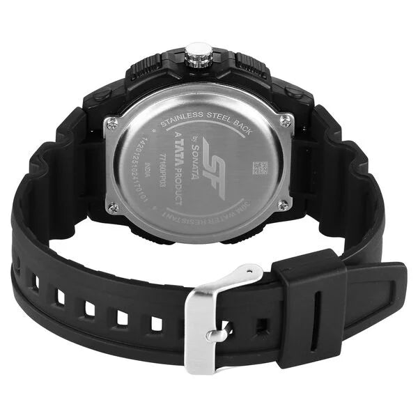 SF Maverick Quartz Digital Ana Digi Black Dial PU Strap Watch For Men 77160pp03