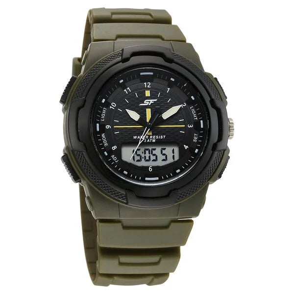 SF Maverick Quartz Digital Ana Digi Black Dial PU Strap Watch For Men 77160pp04