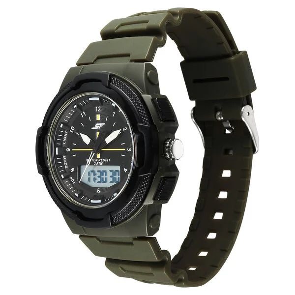 SF Maverick Quartz Digital Ana Digi Black Dial PU Strap Watch For Men 77160pp04